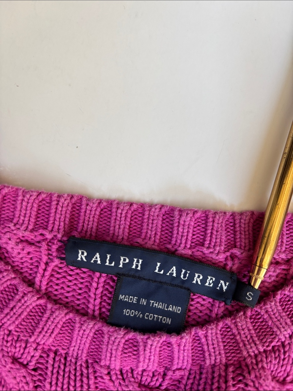 Vintage Ralph Lauren Cable Knit Cotton Sweater Fuchsia Purple Preppy Women’s S - Picture 3 of 9